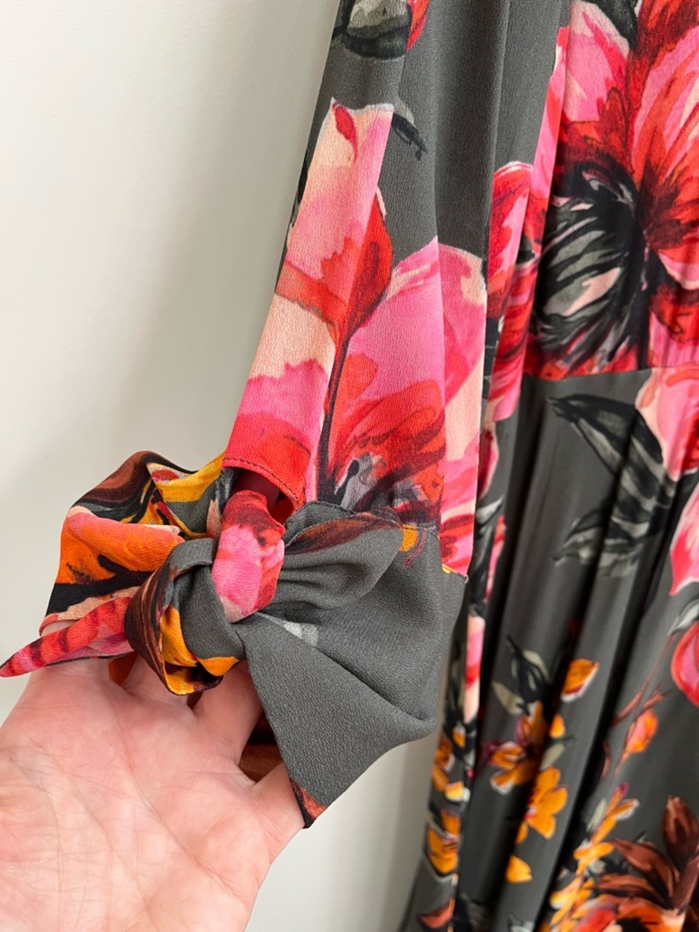 Soft Surroundings Provencia Olive Green Floral Midi Dress Handkerchief Hemline - Picture 9 of 12